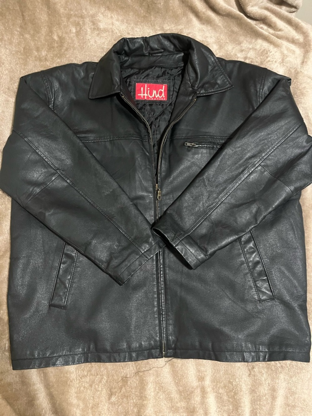 Hind Black Faux Leather Bomber Jacket with Zip Pockets